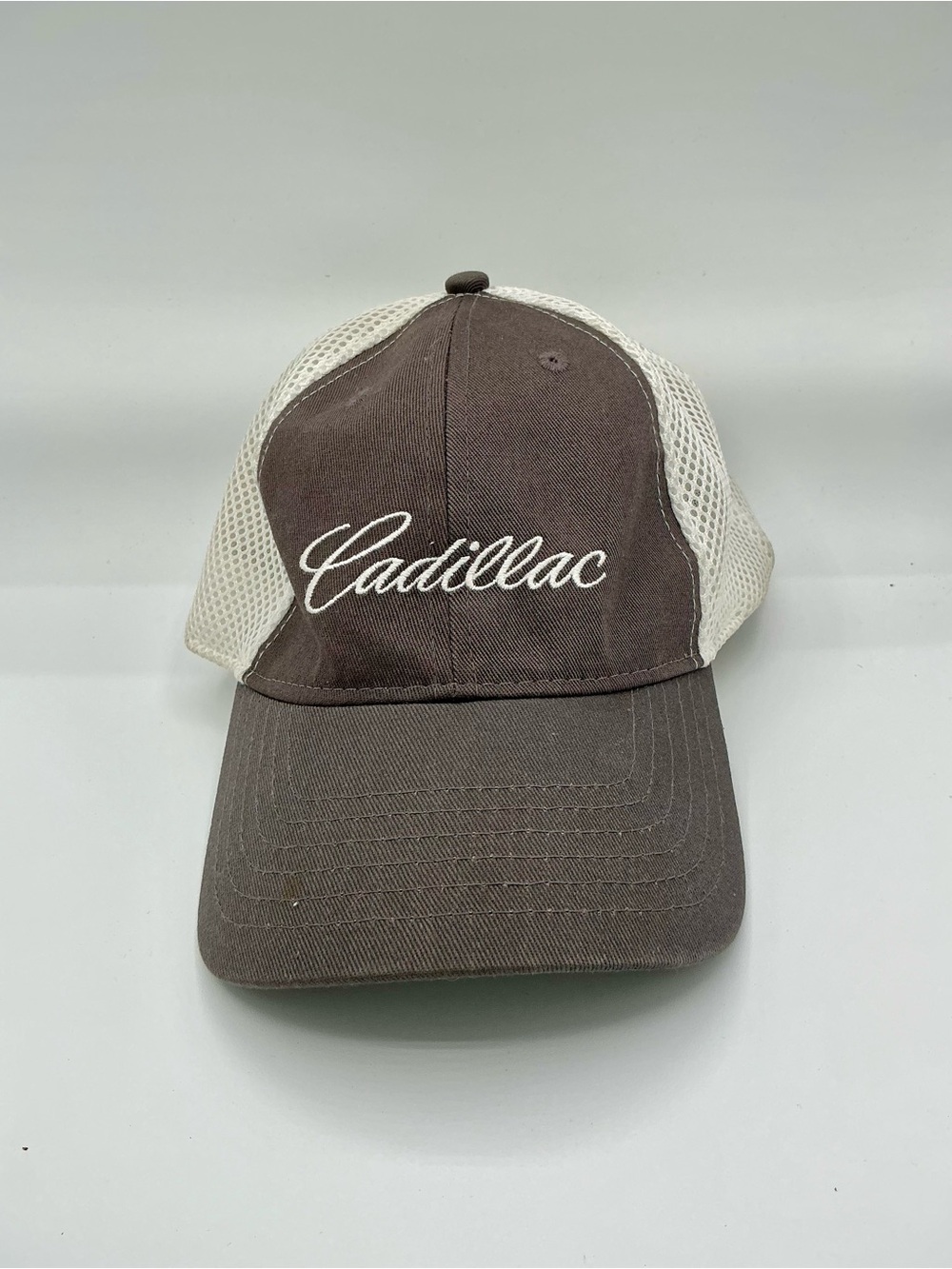 Cadillac Embroidered Brown and White Mesh Trucker Hat | see pictures for details